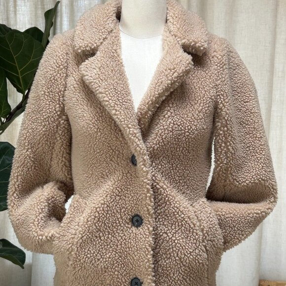 Sherpa Teddy Coat Cozy Neutral Faux Shearling Winter Quiet Luxury Abercrombie XS - Picture 7 of 12